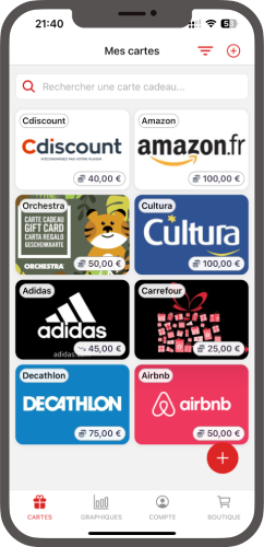 Liste des cartes cadeaux