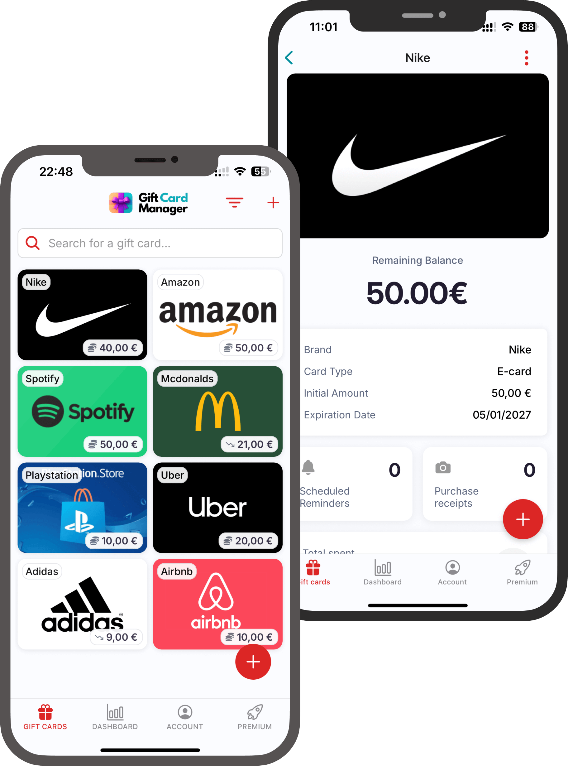 Gift Card Manager application mockups