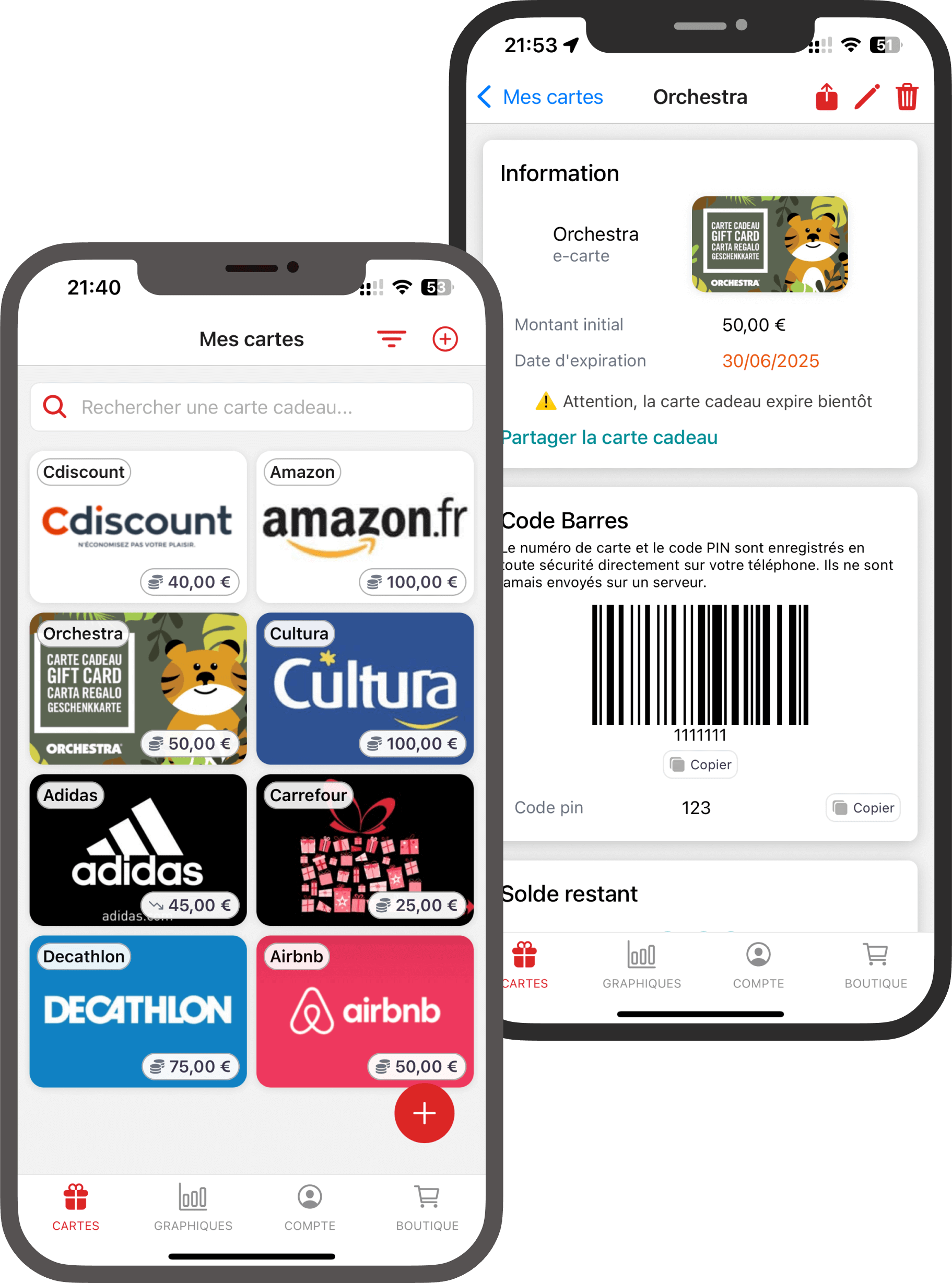 Gift Card manager application mockups