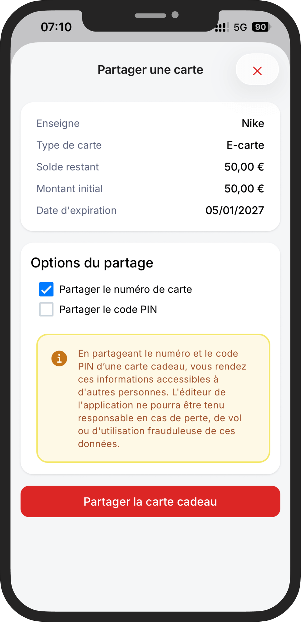 Partagez vos cartes cadeaux en PDF